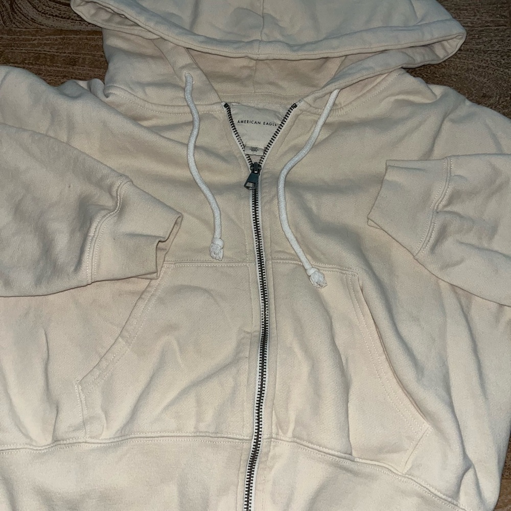 American Eagle Outfitters Beige Zip-Up Hoodie
